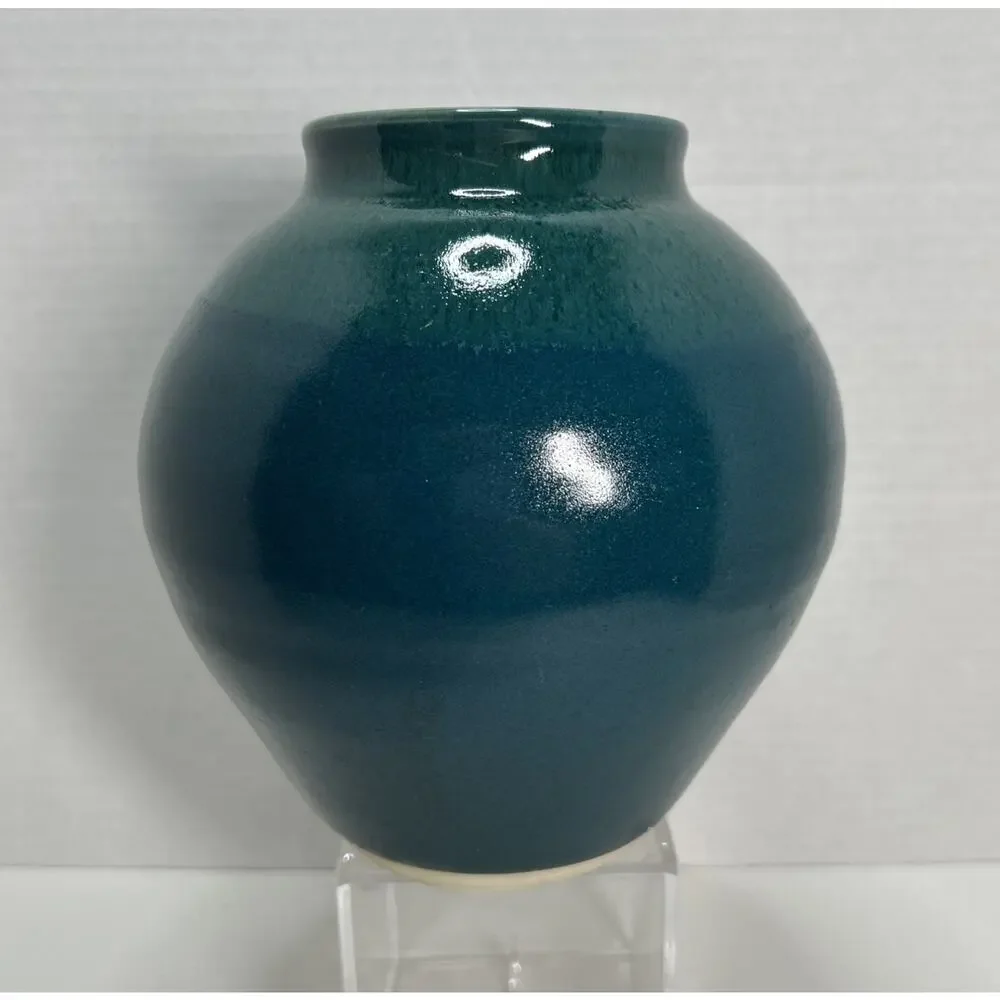 Vtg Studio Art Pottery Mottled Teal Blue Glazed 6